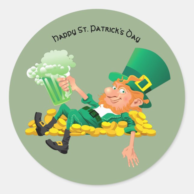 Sticker Rond Joyeux Saint Patrick's Day Leprechaun (Devant)