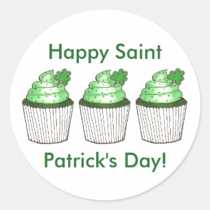 Sticker Rond Joyeux Saint Patrick's Day Lucky Green Cupcake Cak
