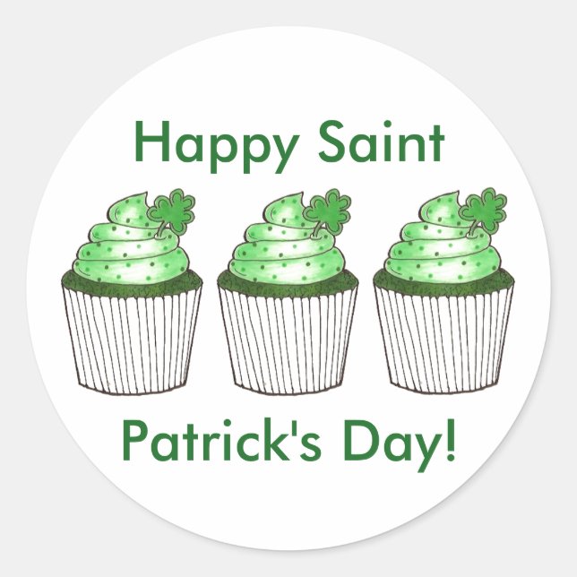 Sticker Rond Joyeux Saint Patrick's Day Lucky Green Cupcake Cak (Devant)