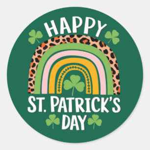 Sticker Rond Joyeux Saint Patrick's Day Shamrock arc-en-ciel