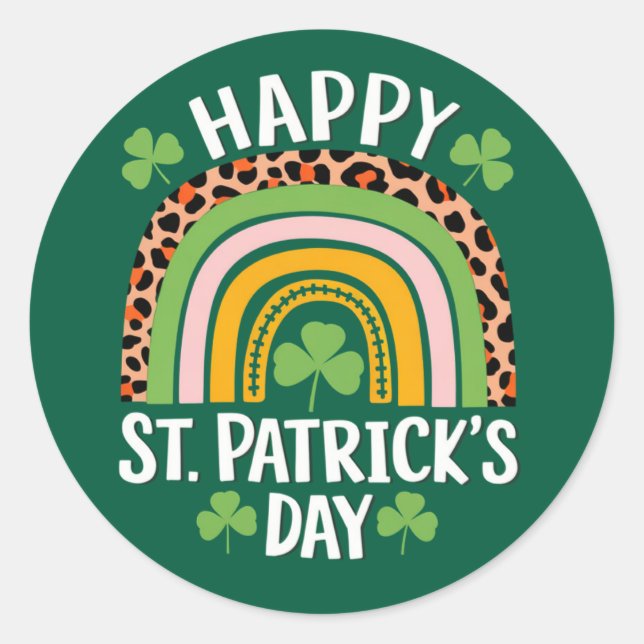 Sticker Rond Joyeux Saint Patrick's Day Shamrock arc-en-ciel (Devant)