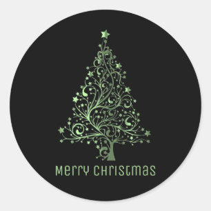 Sticker Rond Joyeux sapin de Noël Black Metallic Green