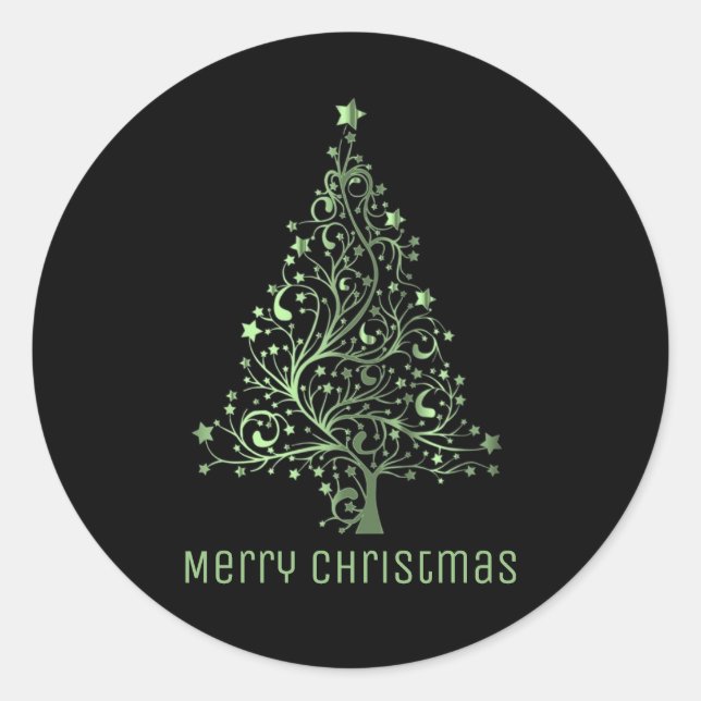 Sticker Rond Joyeux sapin de Noël Black Metallic Green (Devant)