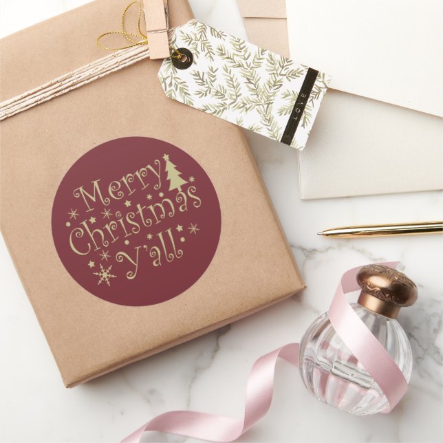 Sticker Rond Joyeux sapin de Noël décoré (Cadeaux)