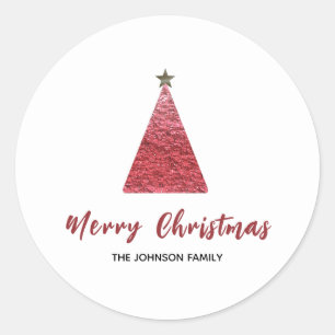 Sticker Rond Joyeux sapin de Noël moderne vacances minimaliste
