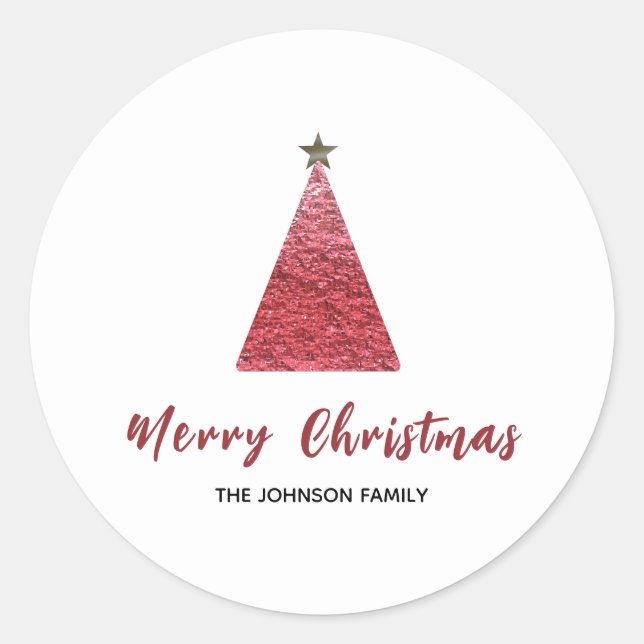 Sticker Rond Joyeux sapin de Noël moderne vacances minimaliste (Devant)