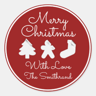 Sticker Rond Joyeux sapin de Noël Nom Bourgogne Blanc Famé