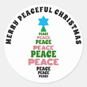 Sticker Rond Joyeux sapin vert et rouge de Noël
