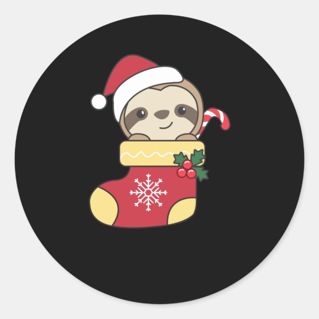 Sticker Rond Joyeux Slothmas Drôle Fantaisie Pour Noël (Devant)