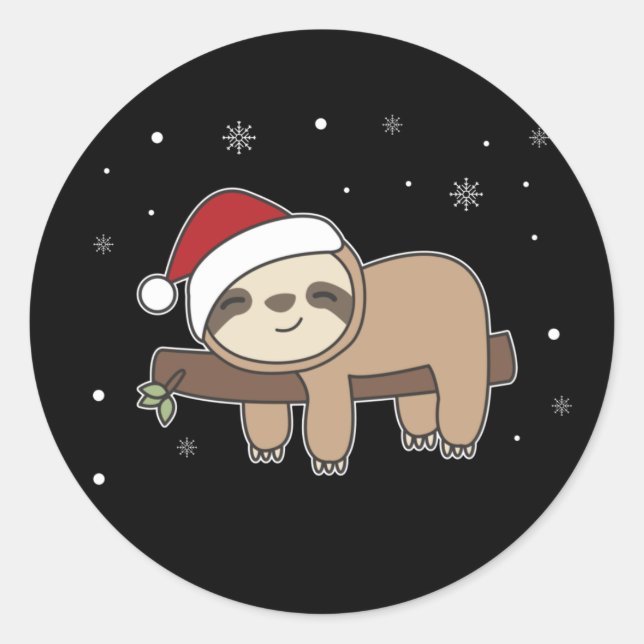 Sticker Rond Joyeux Slothmas Drôle Sloth Pour Noël Classique R (Devant)