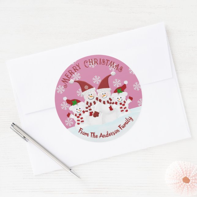 Sticker Rond Joyeux Snowman Custom Classic Round Stick (Enveloppe)