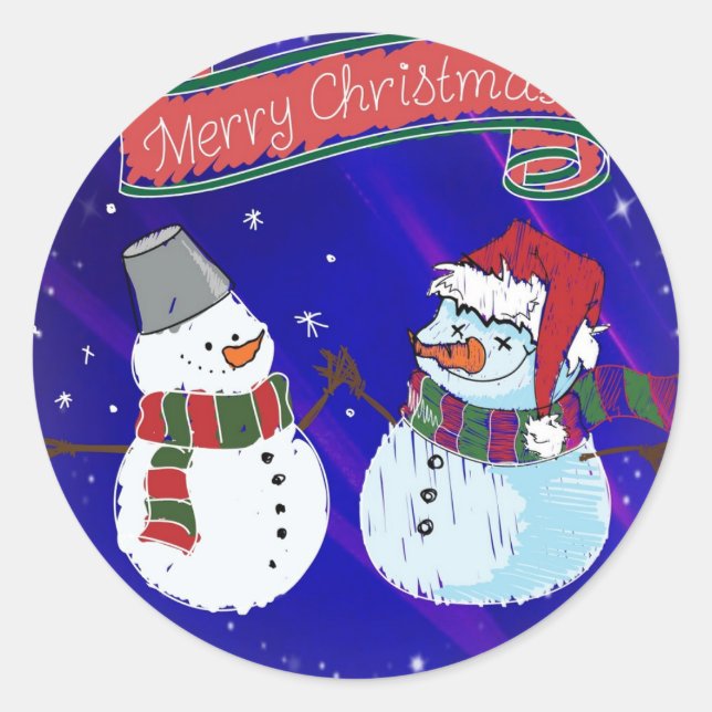 Sticker Rond Joyeux Snowmen de Noël (Devant)