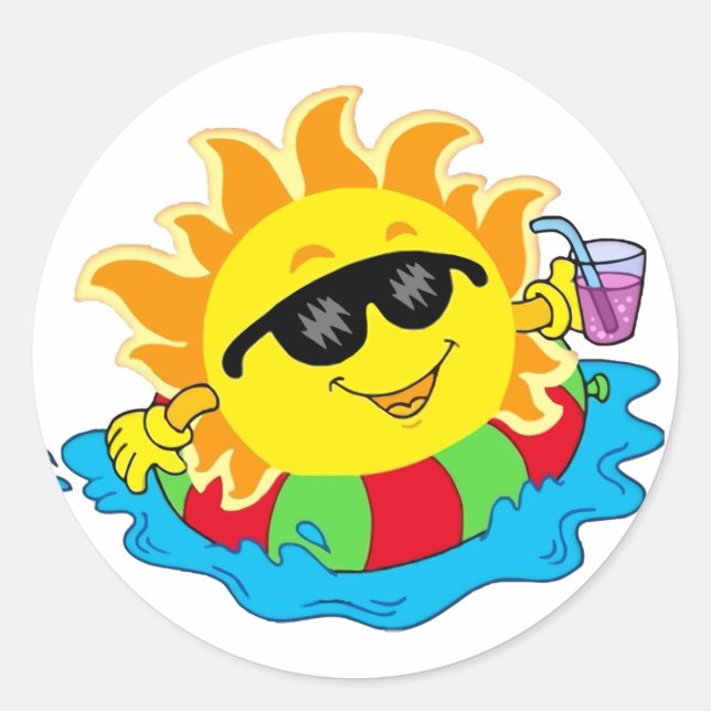 Sticker Rond Joyeux soleil dans la piscine (Devant)