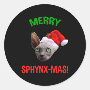 Sticker Rond Joyeux Sphynx-Mas Drôle Amoureux des chats de Noël