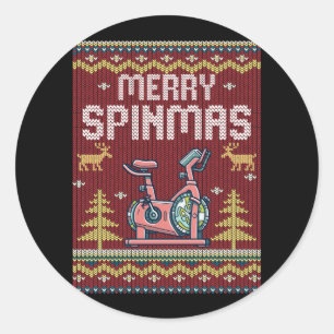 Sticker Rond Joyeux Spinmas Spinmas Vélo de Noël moche Noël Fêt