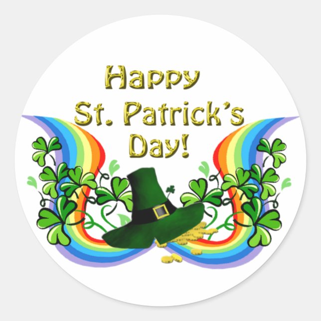 Sticker Rond Joyeux St. Patrick's Day Arc-en-ciel Shamrock Clov (Devant)