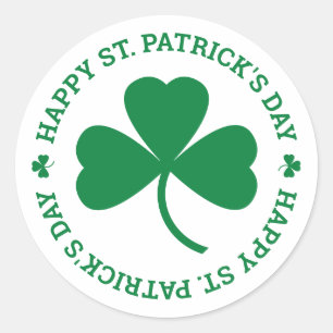 Sticker Rond Joyeux St. Patrick's Day Feuille Shamrock verte