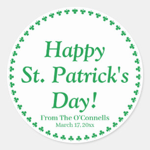 Sticker Rond Joyeux St. Patrick's Day green clovers texte perso