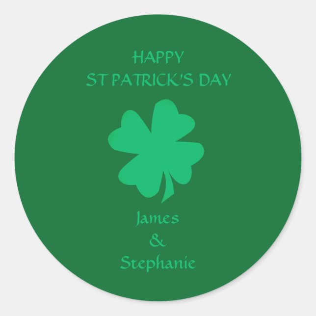 Sticker Rond Joyeux St Patrick's Day Green Shamrock Nom 2024 (Devant)