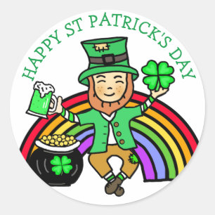 Sticker Rond Joyeux St Patrick's Day Leprechaun