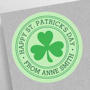 Sticker Rond Joyeux St Patrick's Day nom personnalisé trèfle ve
