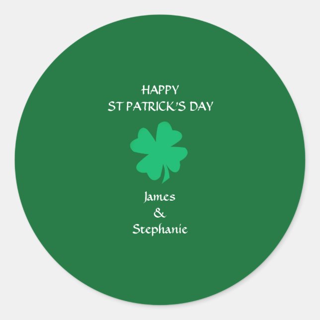 Sticker Rond Joyeux St Patrick's Day Personnalisé Nom Shamrock  (Devant)