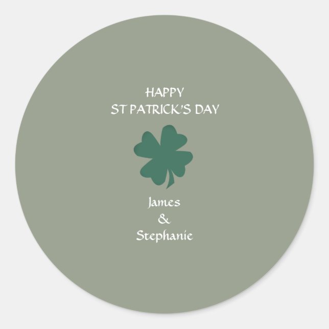 Sticker Rond Joyeux St Patrick's Day Shamrock Custom Sage Green (Devant)