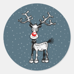 Sticker Rond Joyeux Stress Noël avec Rudolph le renne Autocolla