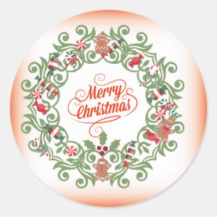 Sticker Rond Joyeux style ornemental de Noël