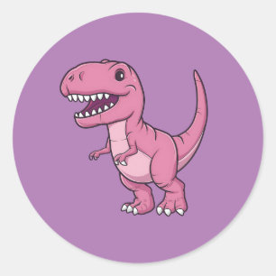 Sticker Rond Joyeux T-Rex Dino rose