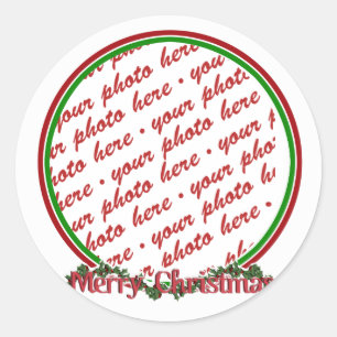 Sticker Rond Joyeux texte de Noël avec couronne et neige