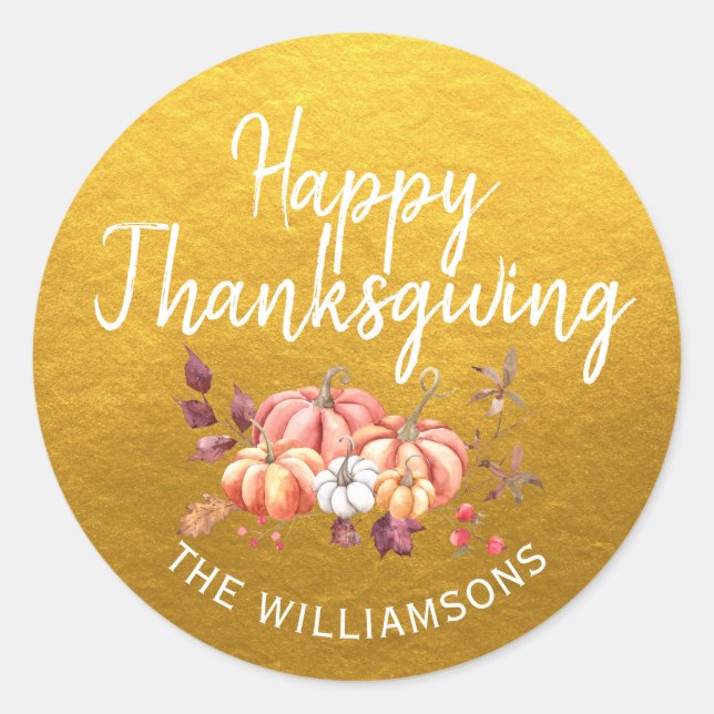Sticker Rond Joyeux Thanksgiving Automne Citrouille Classique O (Devant)