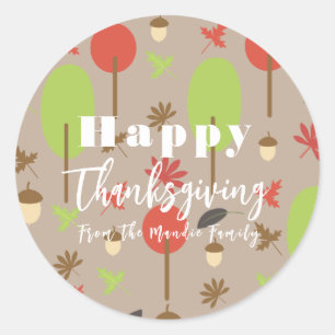 Sticker Rond Joyeux Thanksgiving automne nature motif