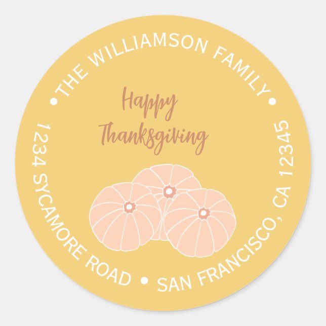 Sticker Rond Joyeux Thanksgiving Citrouille Adresse de Retour d (Devant)