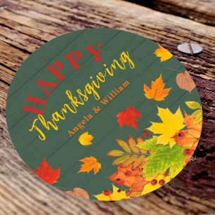 Sticker Rond Joyeux Thanksgiving Couleurs d'automne Feuillage s