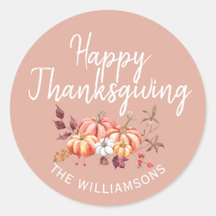 Sticker Rond Joyeux Thanksgiving d'automne citrouille poussiére