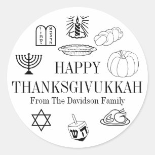 Sticker Rond Joyeux Thanksgivukkah Thanksgiving Hanoukka