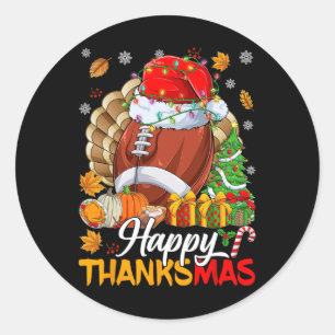 Sticker Rond Joyeux Thanksmas Football Santa Hat Thanksgiving C