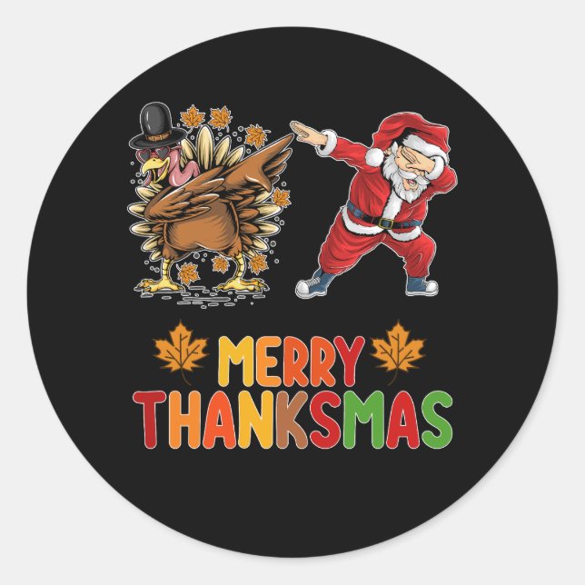 Sticker Rond Joyeux Thanksmas Thanksgiving automne Noël saison (Devant)