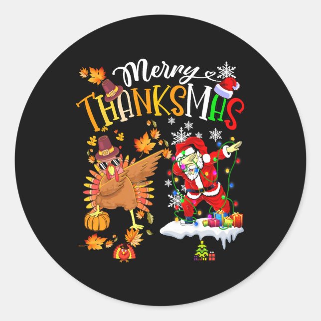 Sticker Rond Joyeux Thanksmas Thanksgiving Noël (Devant)