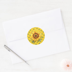 Sticker Rond Joyeux tournesol jaune et vert sur Polka-Dot
