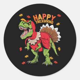Sticker Rond Joyeux Trexgiving T Rex Dinosaur Turquie Thanksgiv