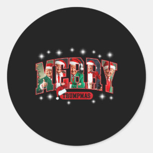 Sticker Rond Joyeux Trumpmas Père Noël Trump Drôle Pyjamas de N