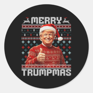 Sticker Rond Joyeux Trumpmas Père Noël Trump Pyjamas de Noël la