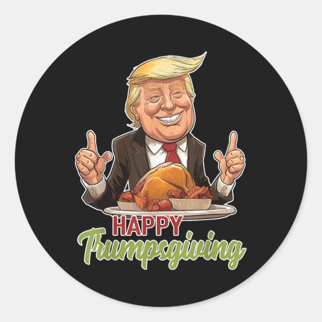 Sticker Rond Joyeux Trumpsgiving - Dîner Donald Trump Avec Turk (Devant)