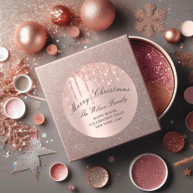 Sticker Rond Joyeux vacances de Noël RSVP Rose Classy Drivers (Merry Christmas Holidays RSVP Rose Classy Drips Classic Round Sticker)
