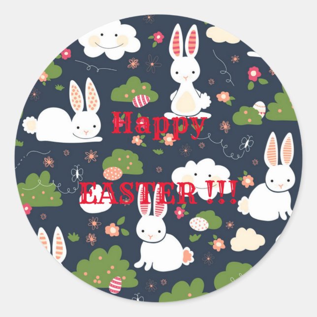 Sticker Rond Joyeux vacances de Pâques Bunny Floral tendance Bu (Devant)