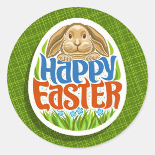 Sticker Rond Joyeux vacances de Pâques Bunny Floral tendance Bu