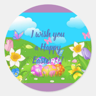 Sticker Rond Joyeux vacances de Pâques Bunny Floral tendance Bu