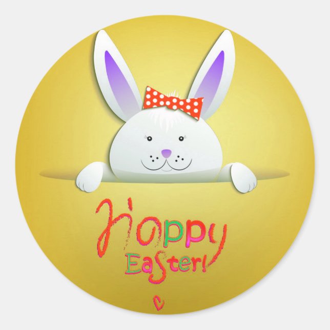 Sticker Rond Joyeux vacances de Pâques Bunny Floral tendance Bu (Devant)